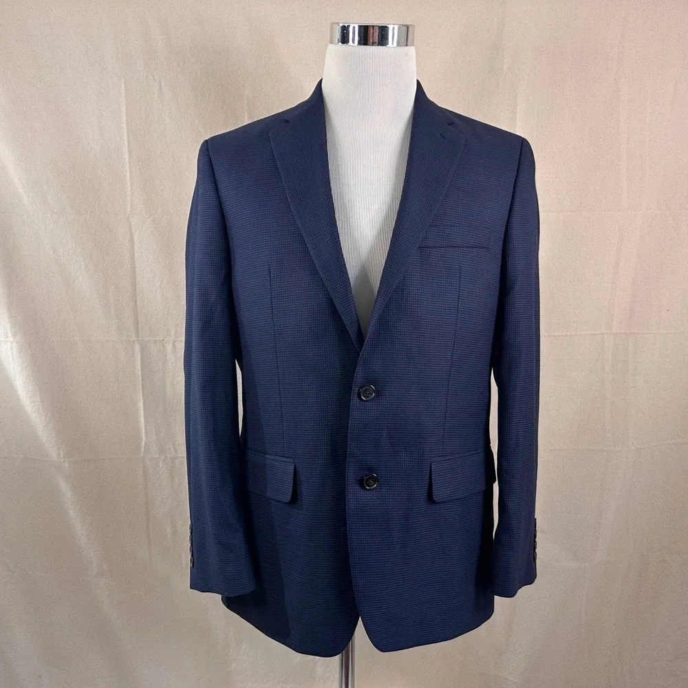 Lauren Ralph Lauren 40R Sport Coat Blue Houndstooth Two Button Lined Vented